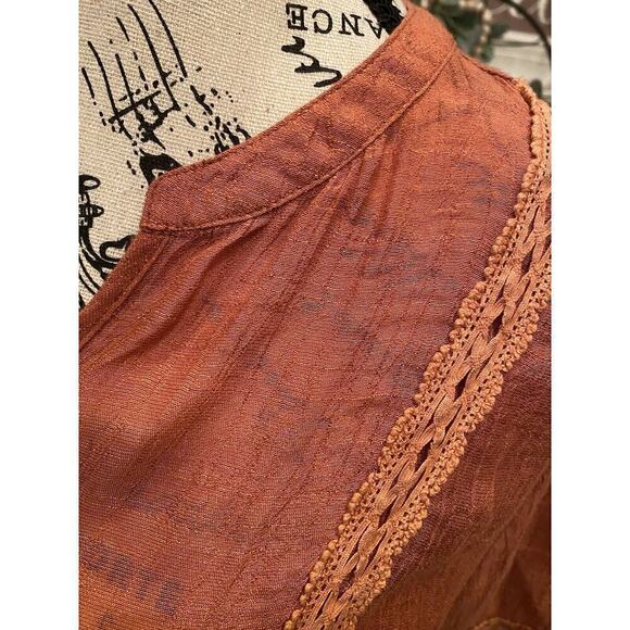 Monoreno Blouse Tunic Anthropologie Salmon Sz Large Lagenlook Short Sleeves Trim - Picture 4 of 6
